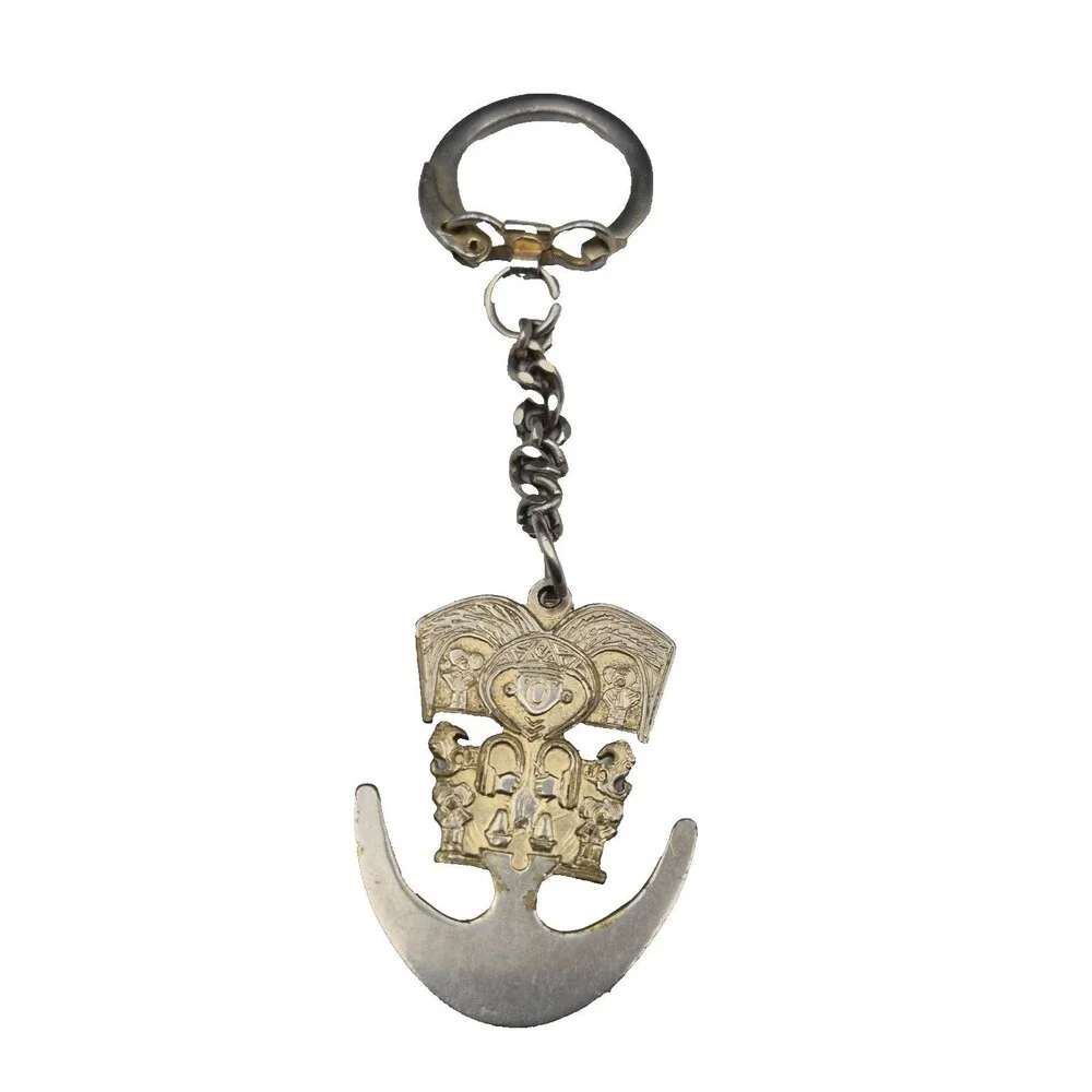 Vintage Peruvian Inca Tumi Ceremonial Knife Key Chain Naylamp Silver Tone Metal